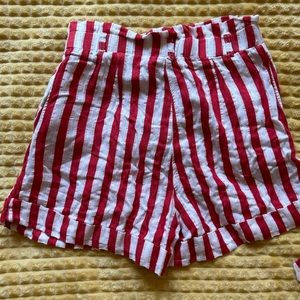 red and white striped high waisted women’s shorts with detachable waist tie